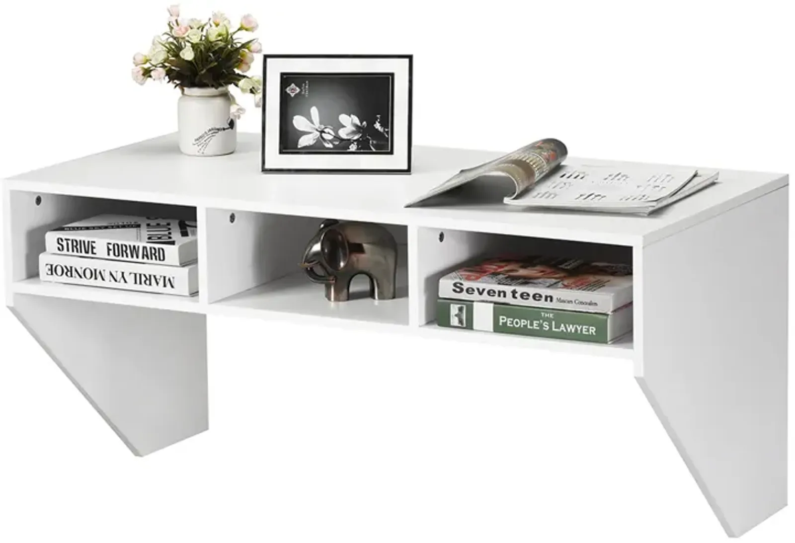 Wall Mounted Floating Computer Table Desk Home Office Storage Shelf White