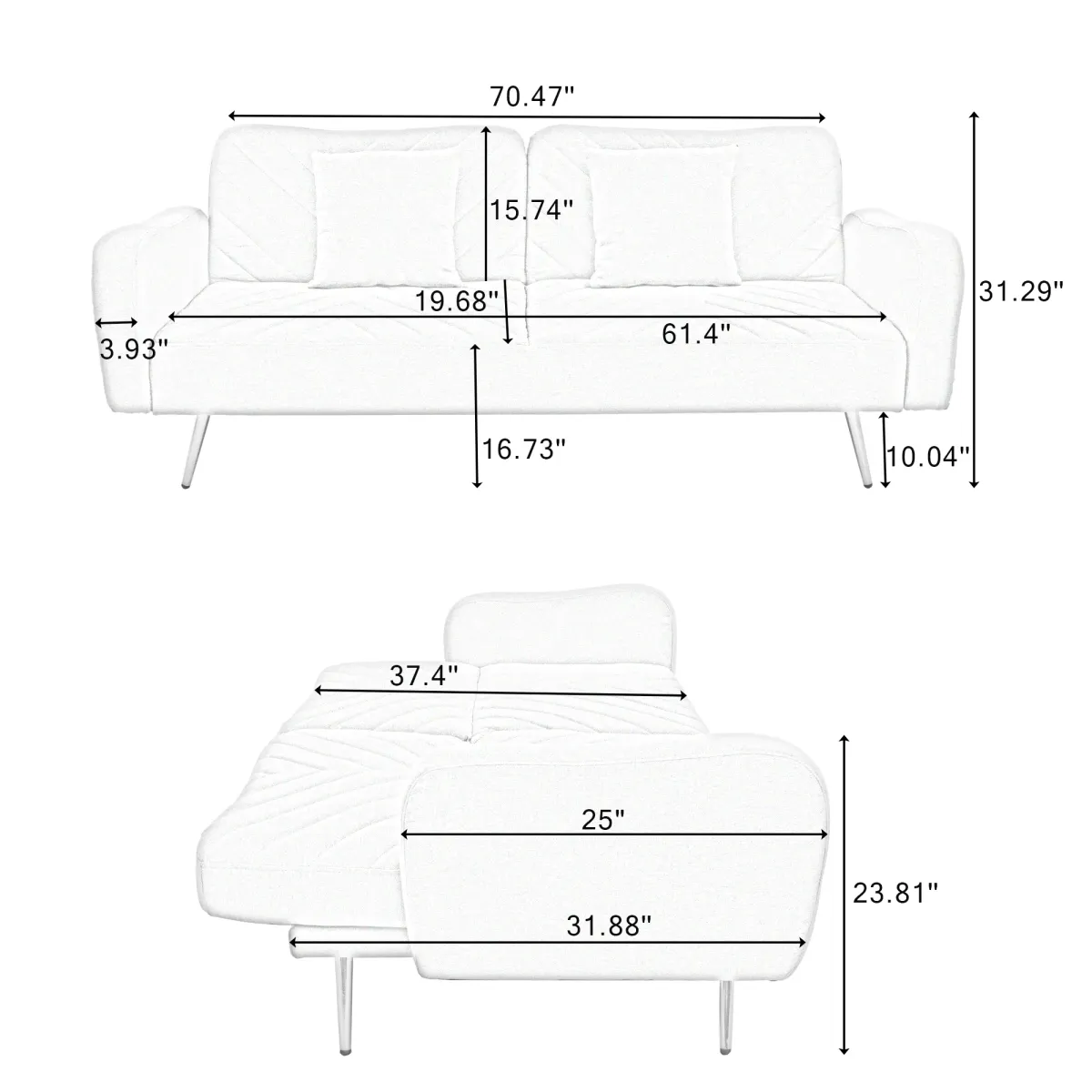 Merax Loveseat Sofa with Adjustable Backrest and 2 Throw Pillows