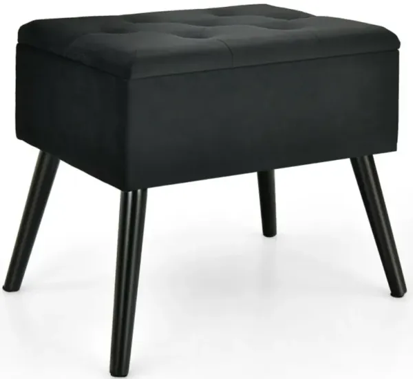 Velvet Storage Ottoman with Solid Wood Legs for Living Room Bedroom