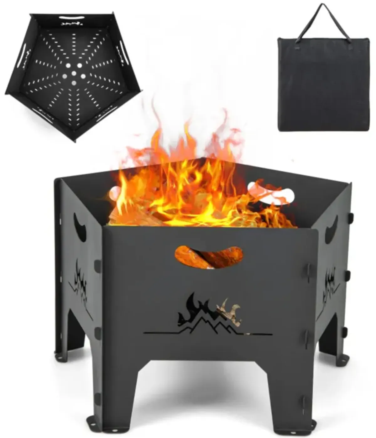 Hivvago 19 Inches Collapsible Portable Plug Fire Pit with Storage Bag