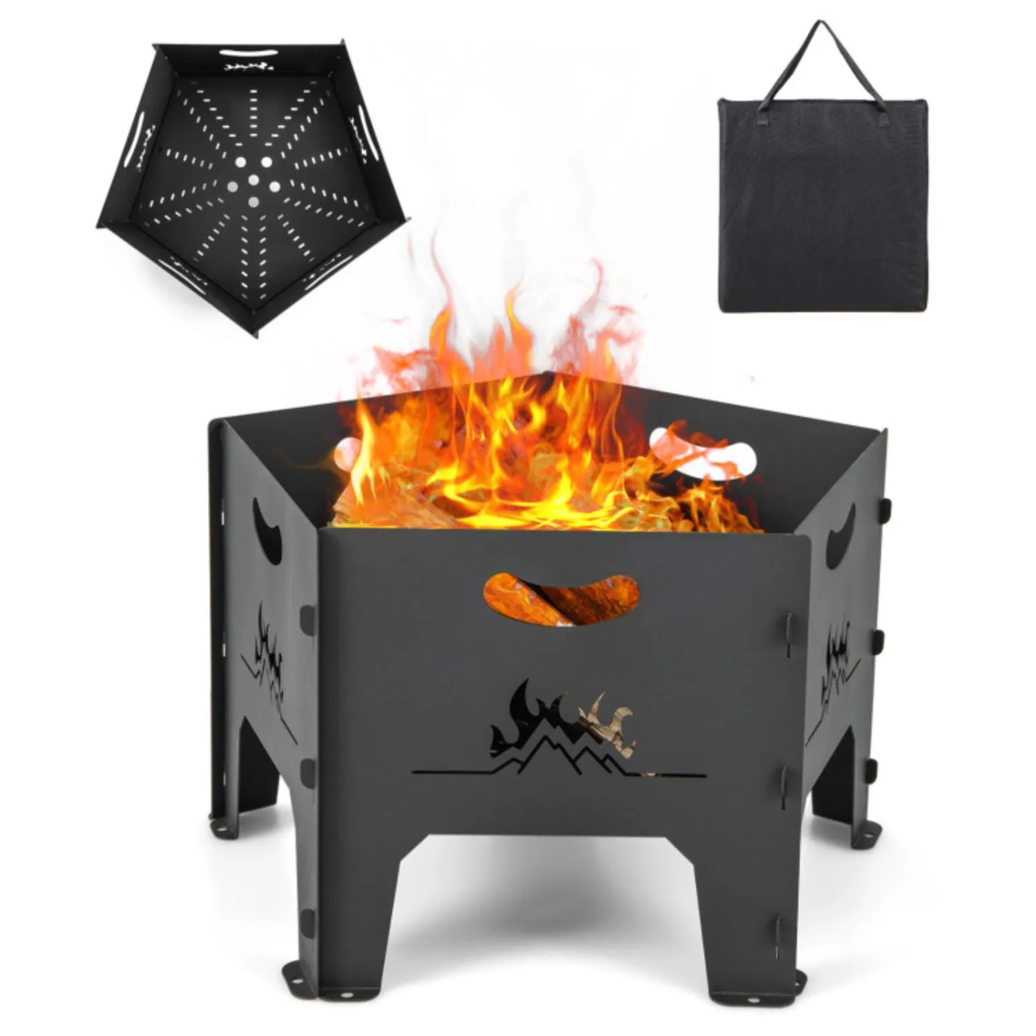 Hivvago 19 Inches Collapsible Portable Plug Fire Pit with Storage Bag