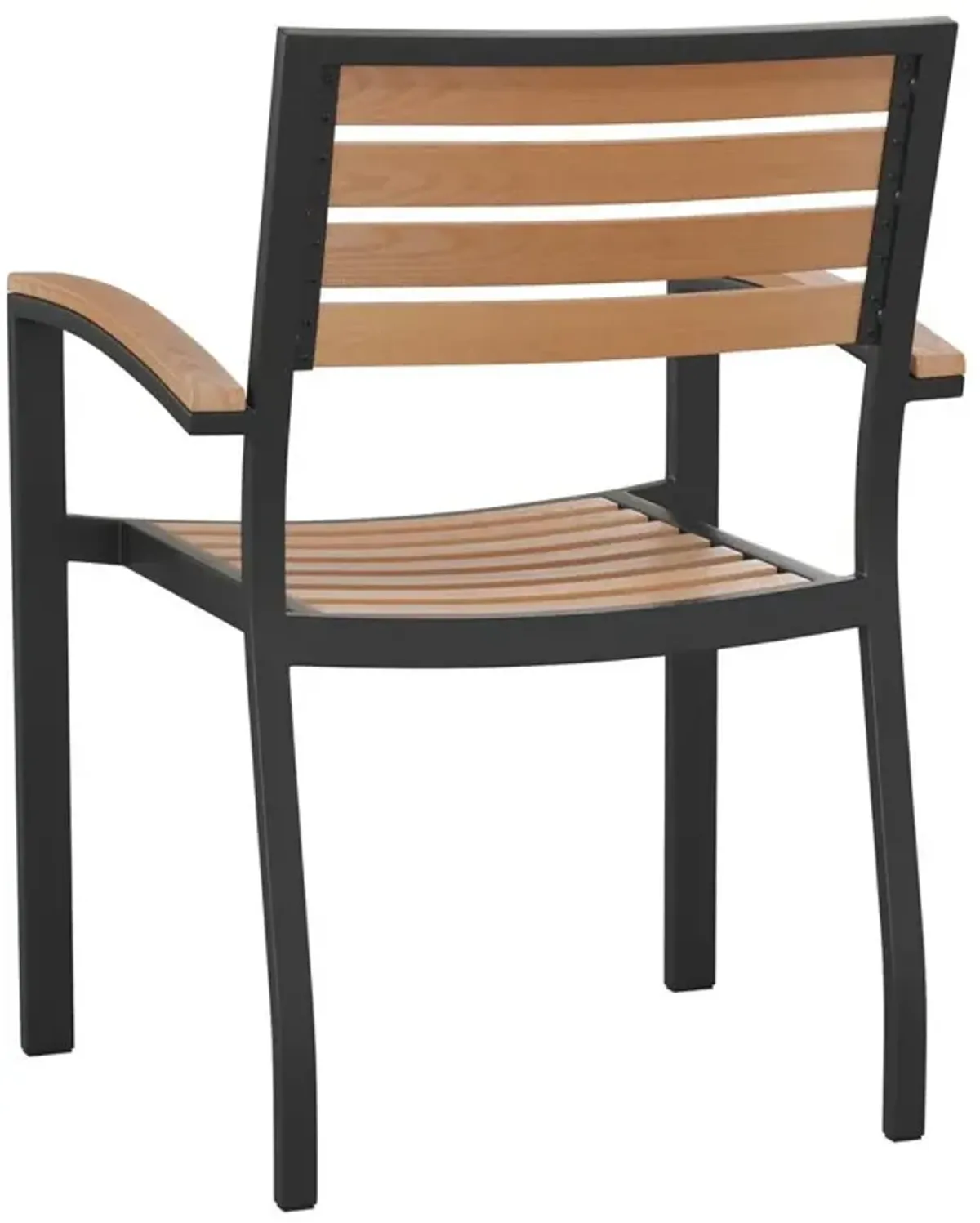 Flash Furniture Outdoor Stackable Faux Teak Side Chair - Commercial Grade Black Aluminum Patio Chair with Synthetic Teak Slats - Set of 2