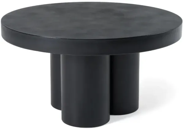 Cid Run Coffee Table, Abstract Black Concrete Base, Round 30 Inch Top - Benzara