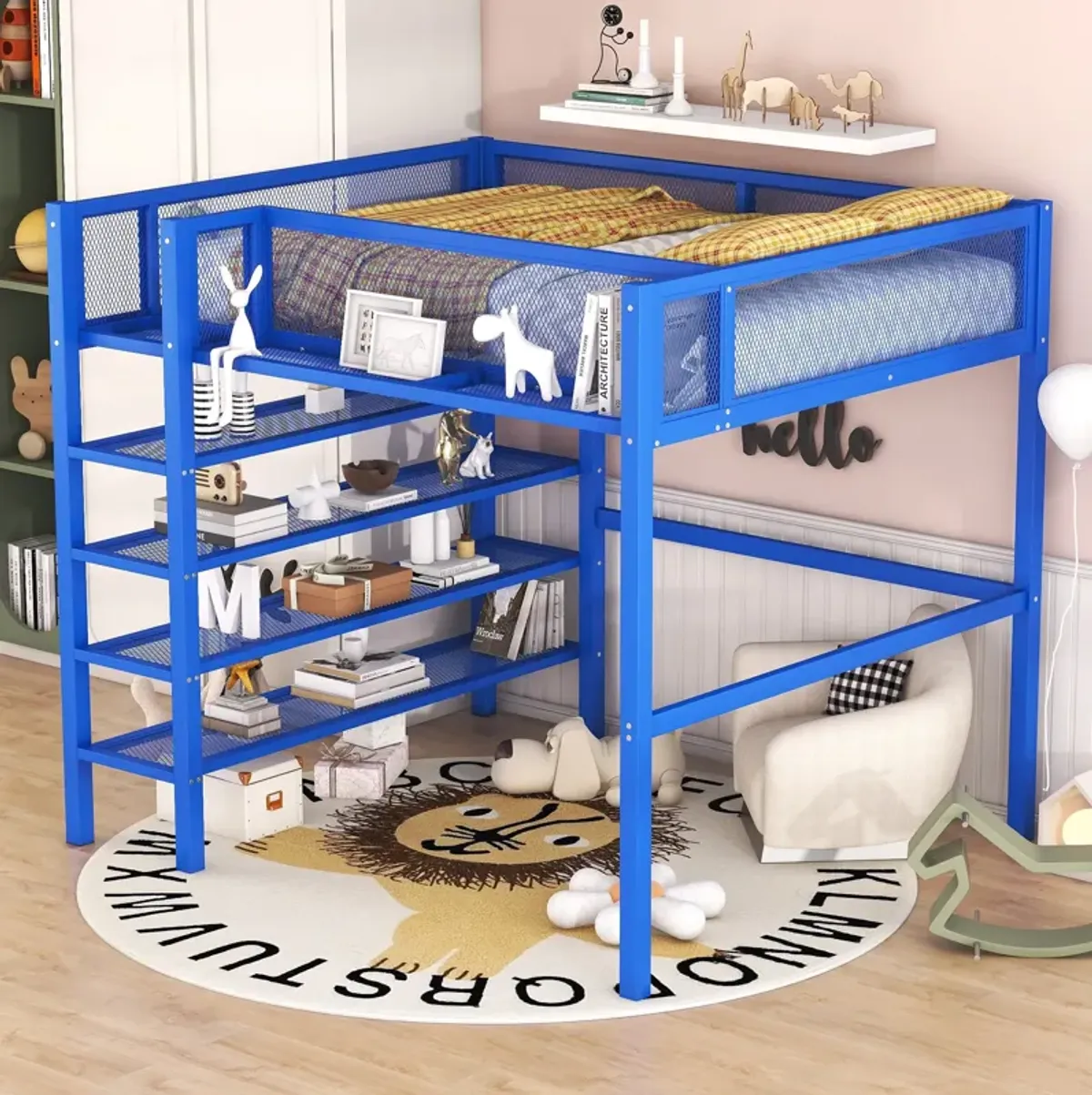 Merax Metal Loft Bed with Storage Shelves