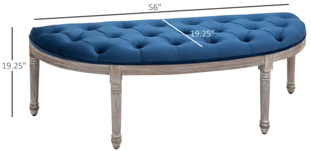 Blue Vintage Seating: Tufted Half Circle Bench with Velvet-Touch Fabric