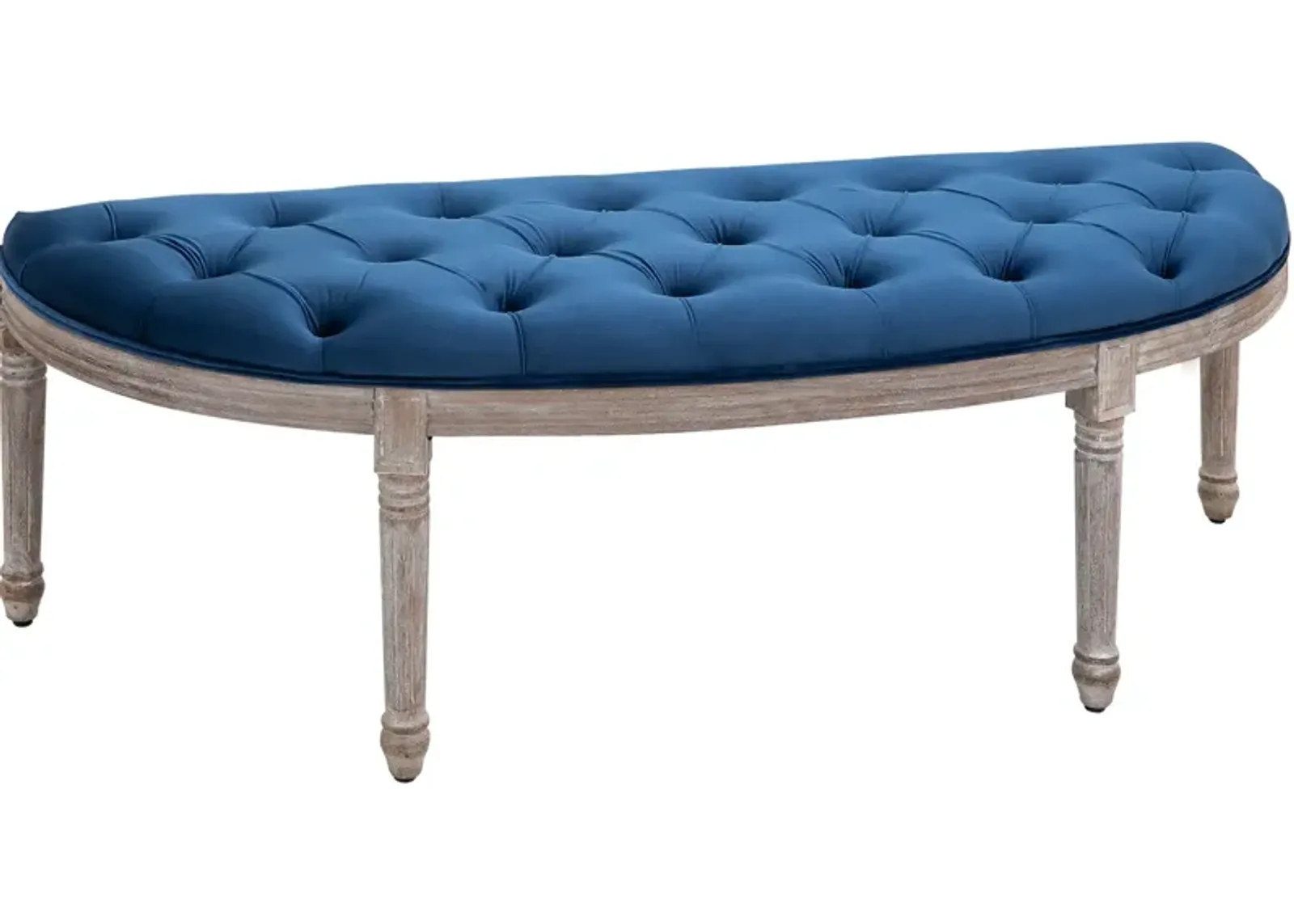 Blue Vintage Seating: Tufted Half Circle Bench with Velvet-Touch Fabric