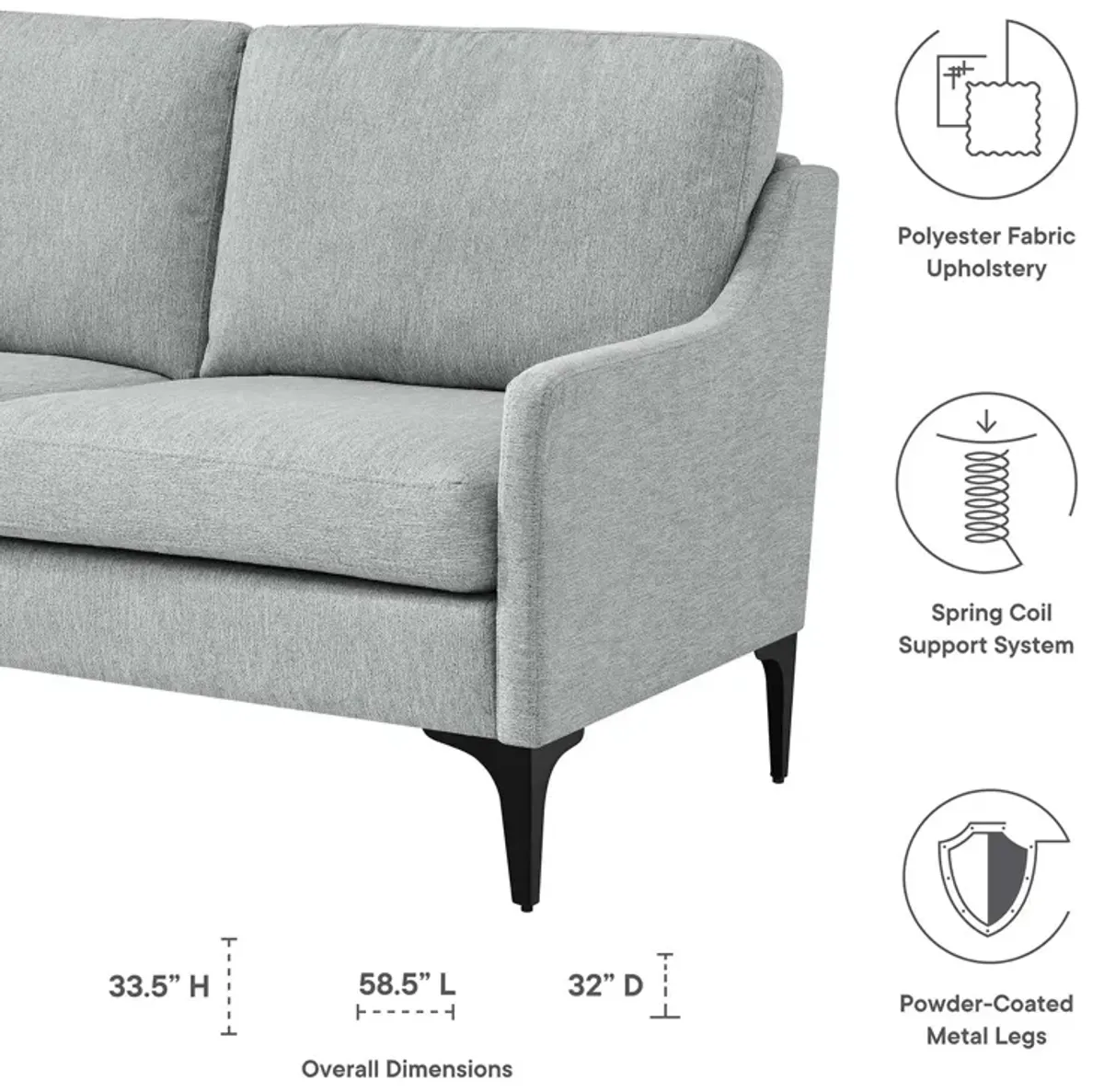 Corland Upholstered Fabric Loveseat Gray