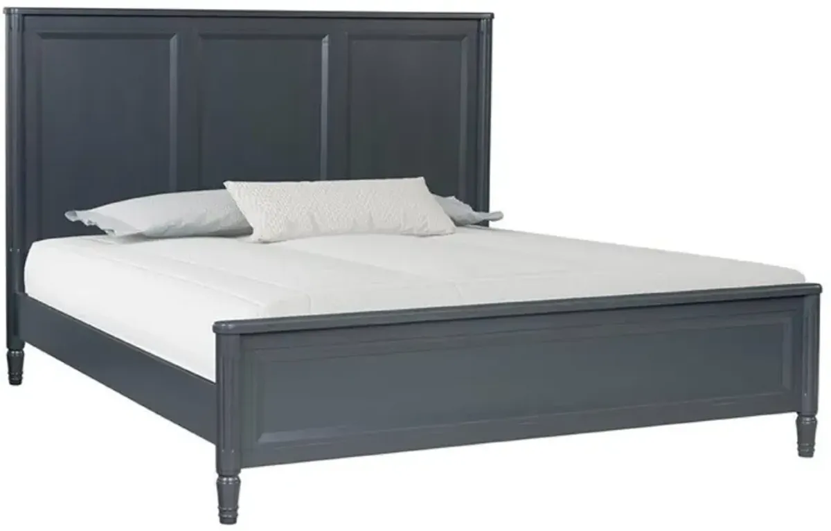 Alta King Size Bed, Classic French Design, Malta Blue Solid Wood Frame - Benzara