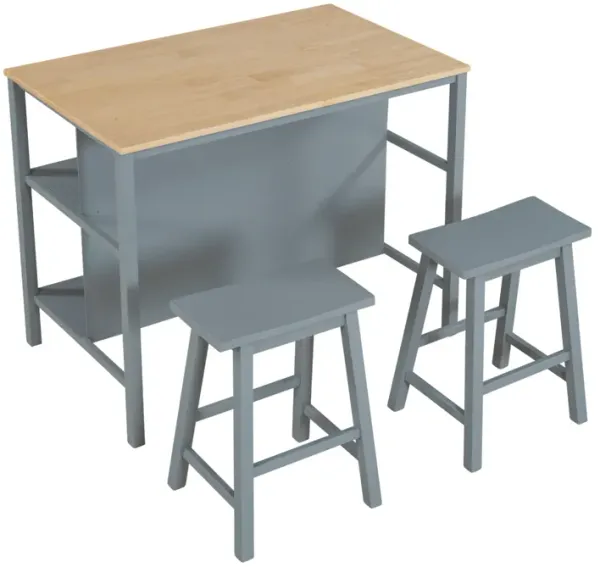 Solid Wood Rustic 3-piece 45" Stationary Kitchen Island Set