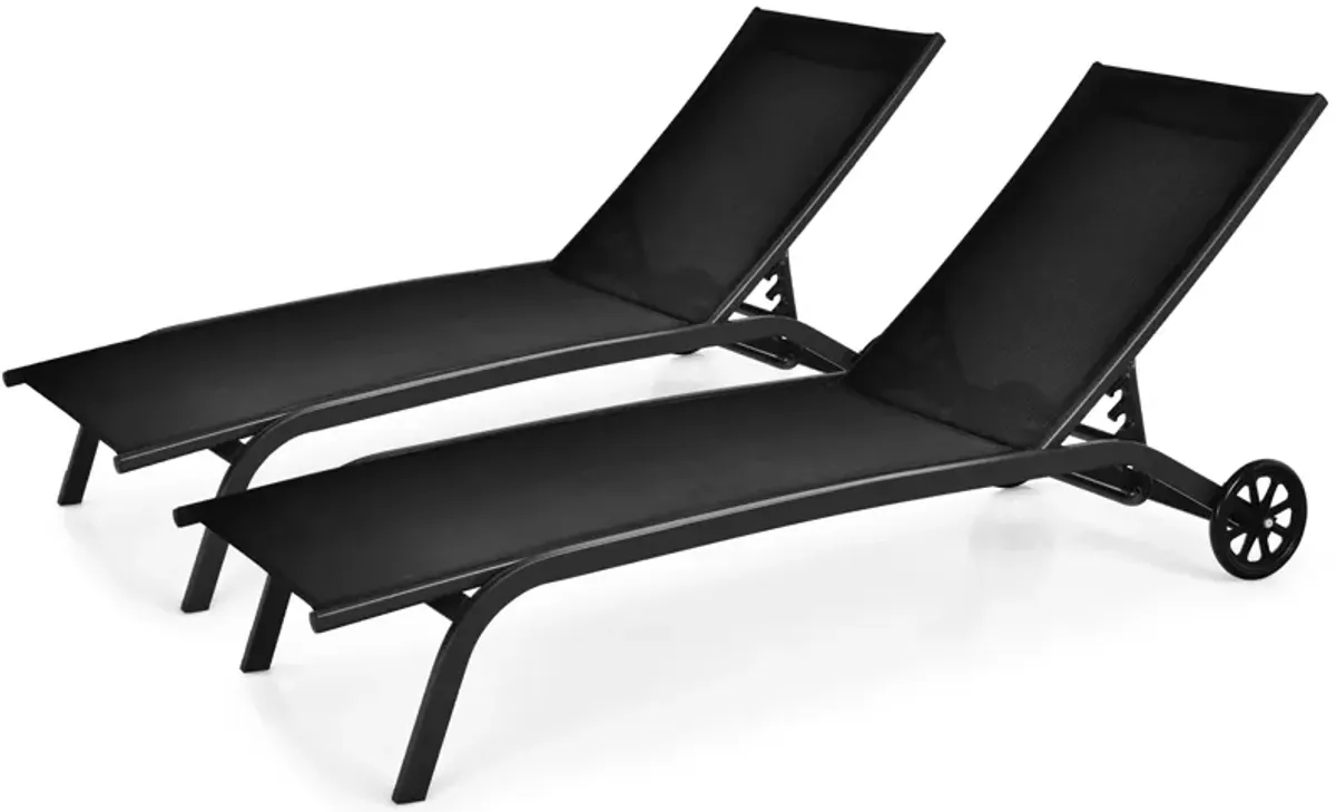 6-Poisition Adjustable Outdoor Chaise Recliner with Wheels