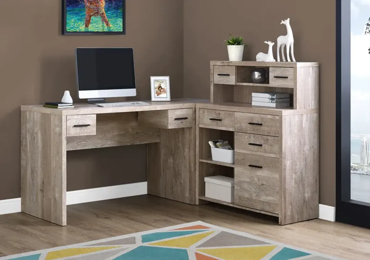 Computer Desk, Home Office, Corner, Left, Right Set-Up, Storage Drawers, L Shape, Work, Laptop, Laminate, Beige, Contemporary, Modern