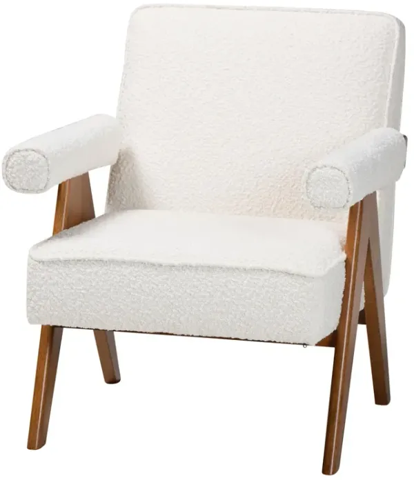 Baxton Studio Georgina Japandi Cream Boucle and Walnut Brown Wood Accent Chair