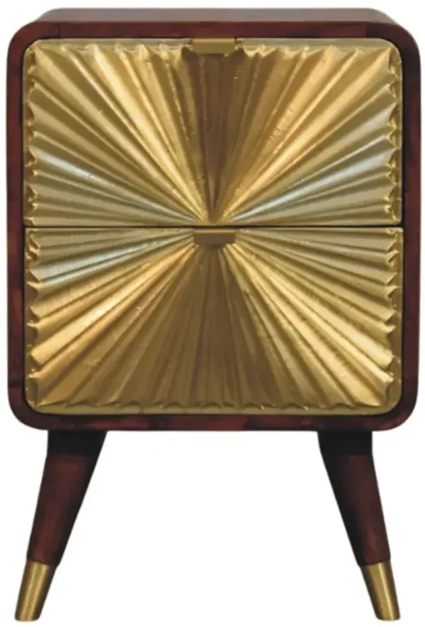 Artisan Furniture Solid Wood Avora Brass Embossed 2 Drawer Chestnut Nightstand