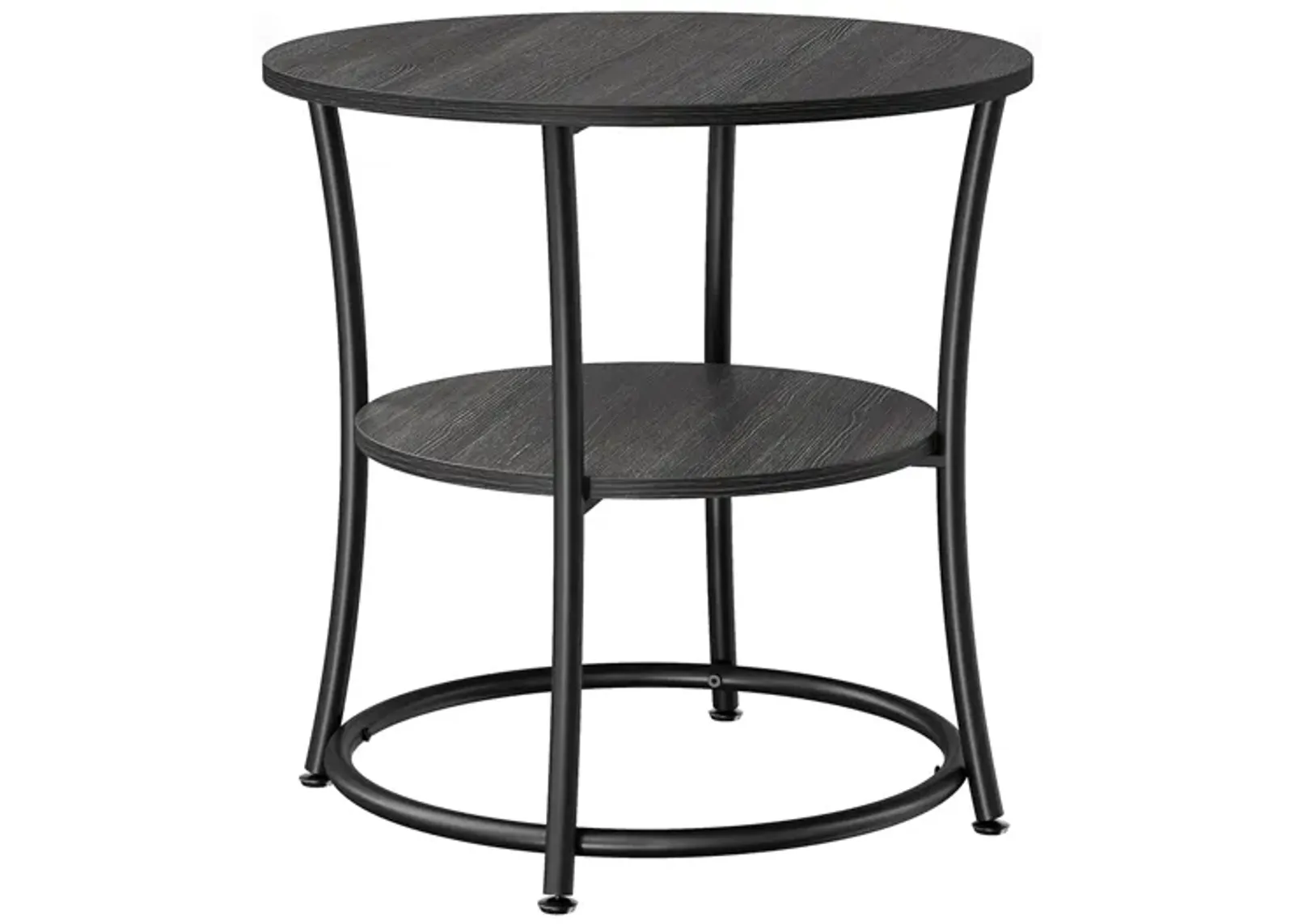 Round Side Table with 2 Shelves – Metal End Table for Living Room and Bedroom