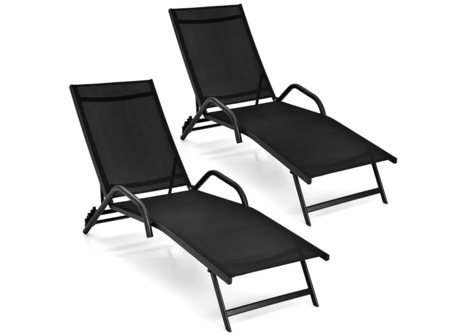 Hivvago 2 Pieces Outdoor Chaise Lounge with 5-Position Adjustable Backrest-Black