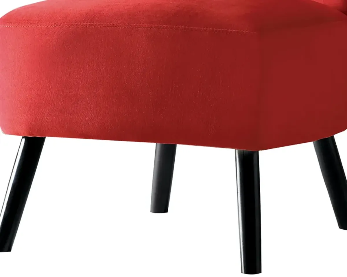 Upholstered Armless Accent Chair with Flared Back and Button Tufting, Red-Benzara