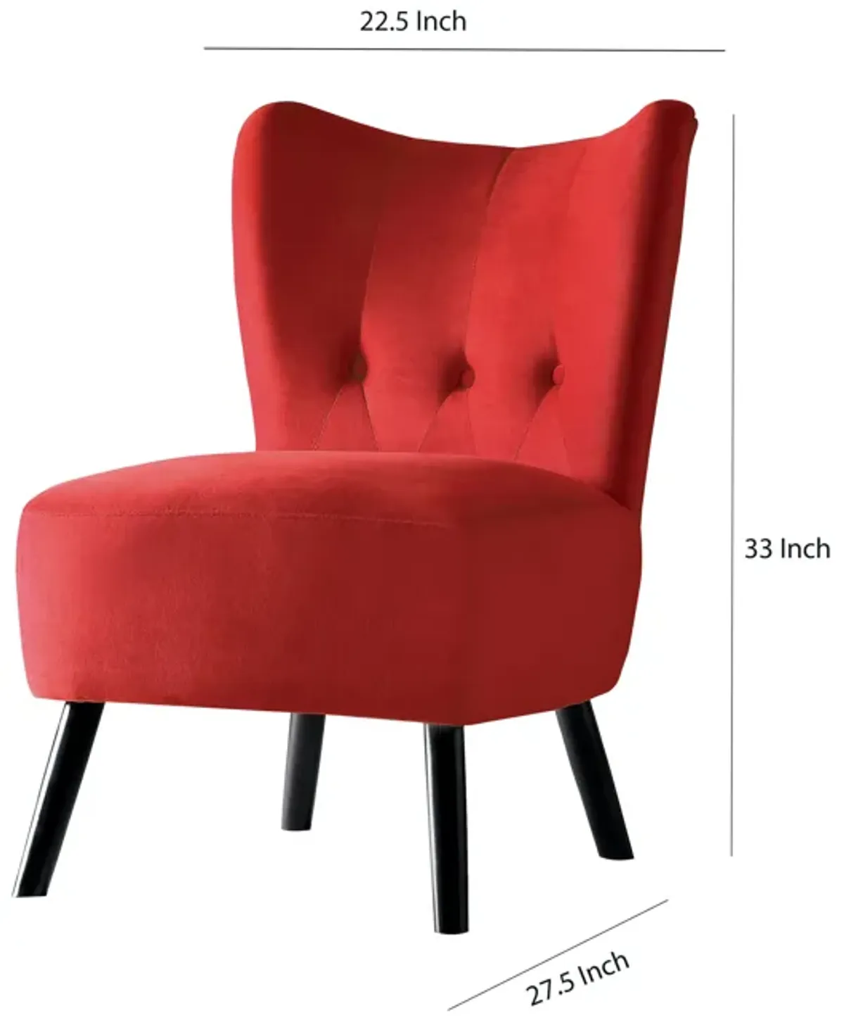 Upholstered Armless Accent Chair with Flared Back and Button Tufting, Red-Benzara