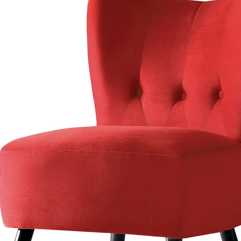 Upholstered Armless Accent Chair with Flared Back and Button Tufting, Red-Benzara