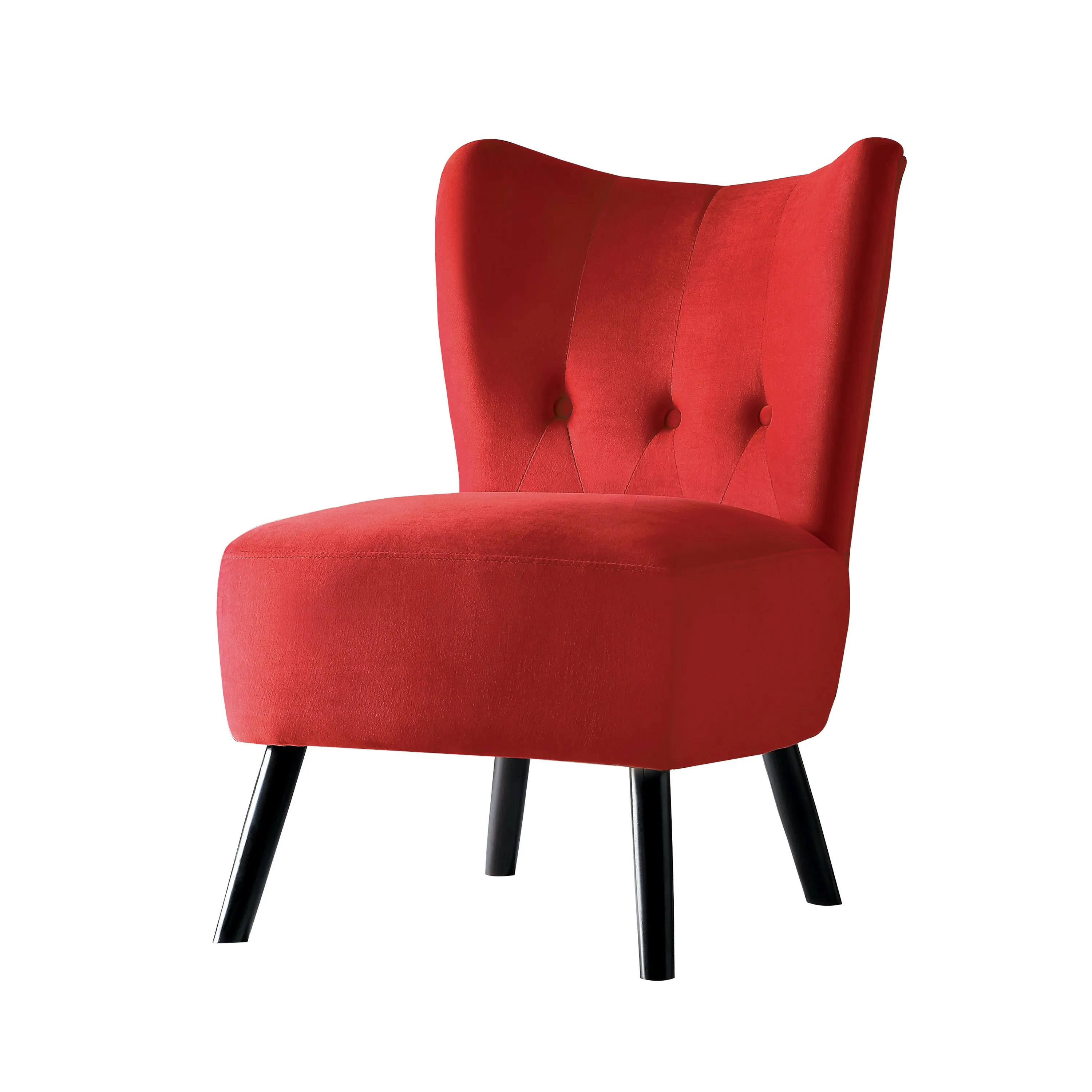 Upholstered Armless Accent Chair with Flared Back and Button Tufting, Red-Benzara