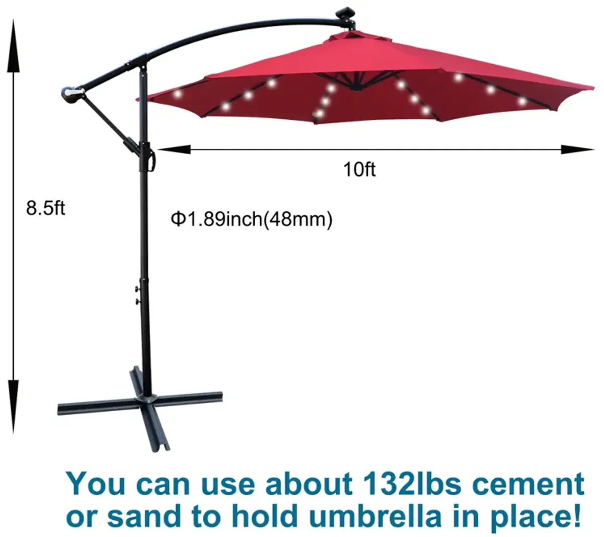 10 FT Outdoor Patio Umbrella Solar Powered LED Lighted 8 Ribs Umbrella With Crank