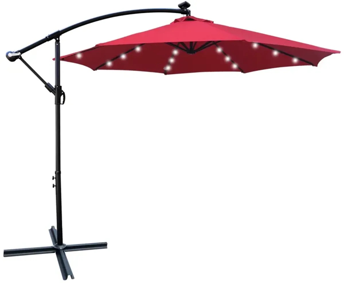 10 FT Outdoor Patio Umbrella Solar Powered LED Lighted 8 Ribs Umbrella With Crank