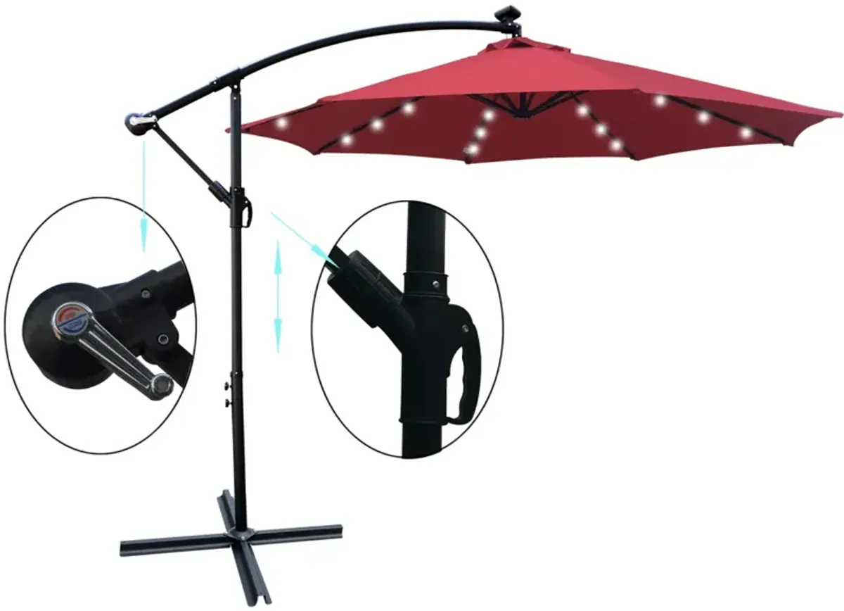 10 FT Outdoor Patio Umbrella Solar Powered LED Lighted 8 Ribs Umbrella With Crank