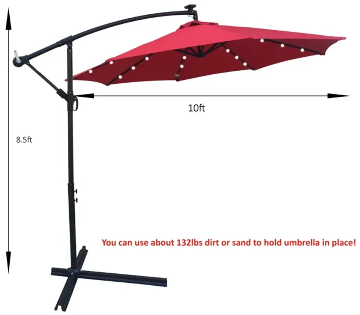 10 FT Outdoor Patio Umbrella Solar Powered LED Lighted 8 Ribs Umbrella With Crank