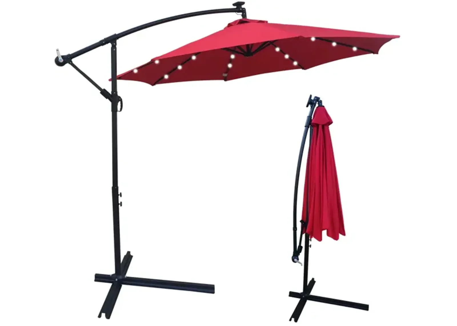 10 FT Outdoor Patio Umbrella Solar Powered LED Lighted 8 Ribs Umbrella With Crank