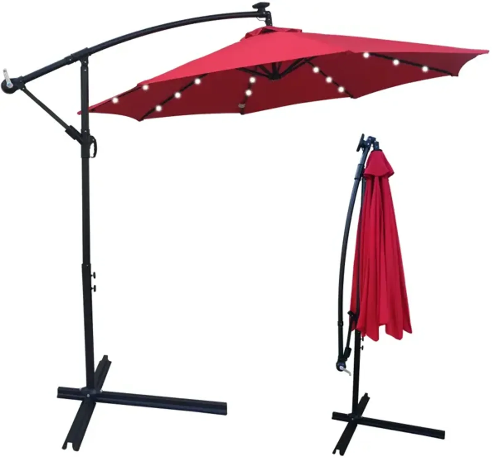 10 FT Outdoor Patio Umbrella Solar Powered LED Lighted 8 Ribs Umbrella With Crank