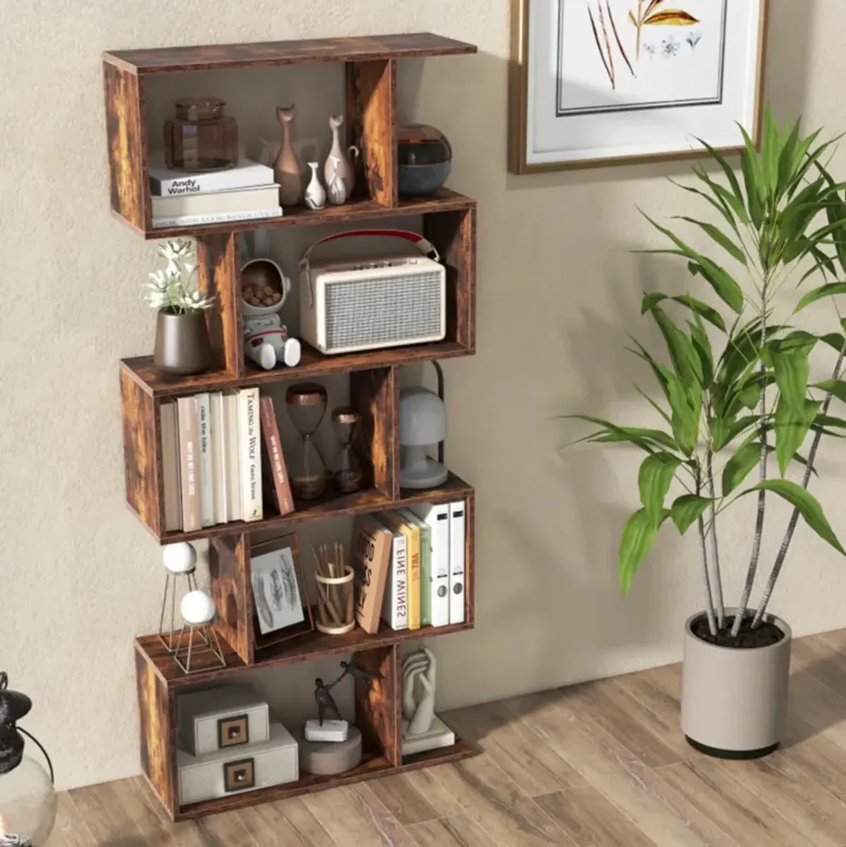 Hivvago 5-Tier Bookshelf with Anti-Toppling Device for Living Room Home Office