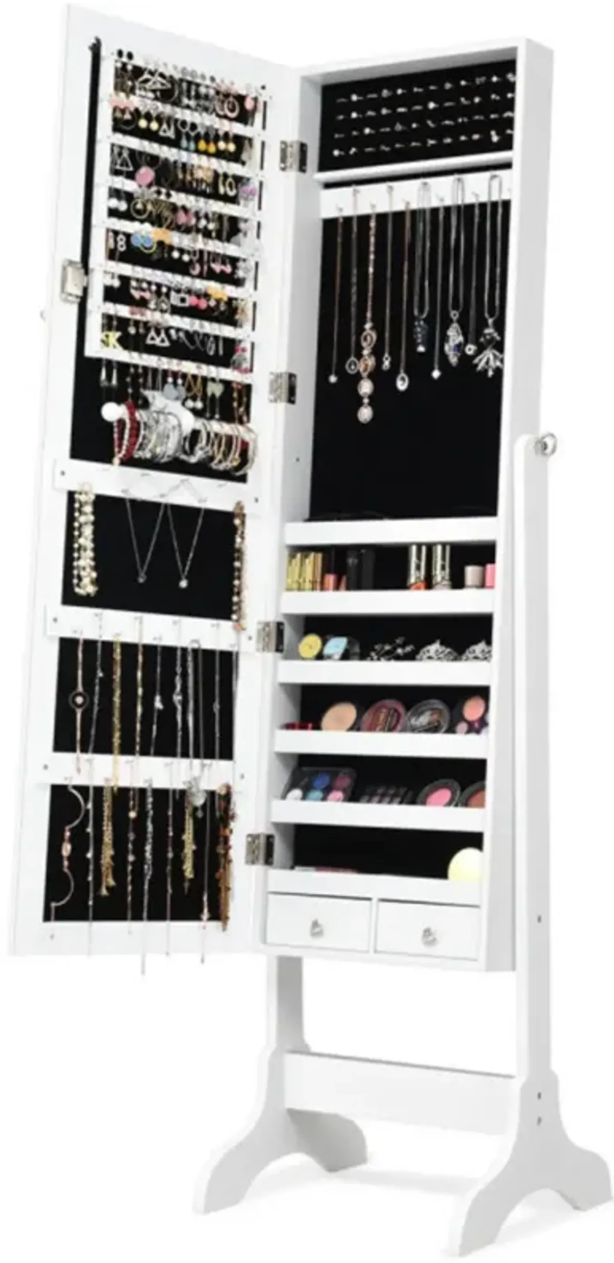 Hivvago Lockable Mirrored Jewelry Cabinet Armoire Storage Organizer Box