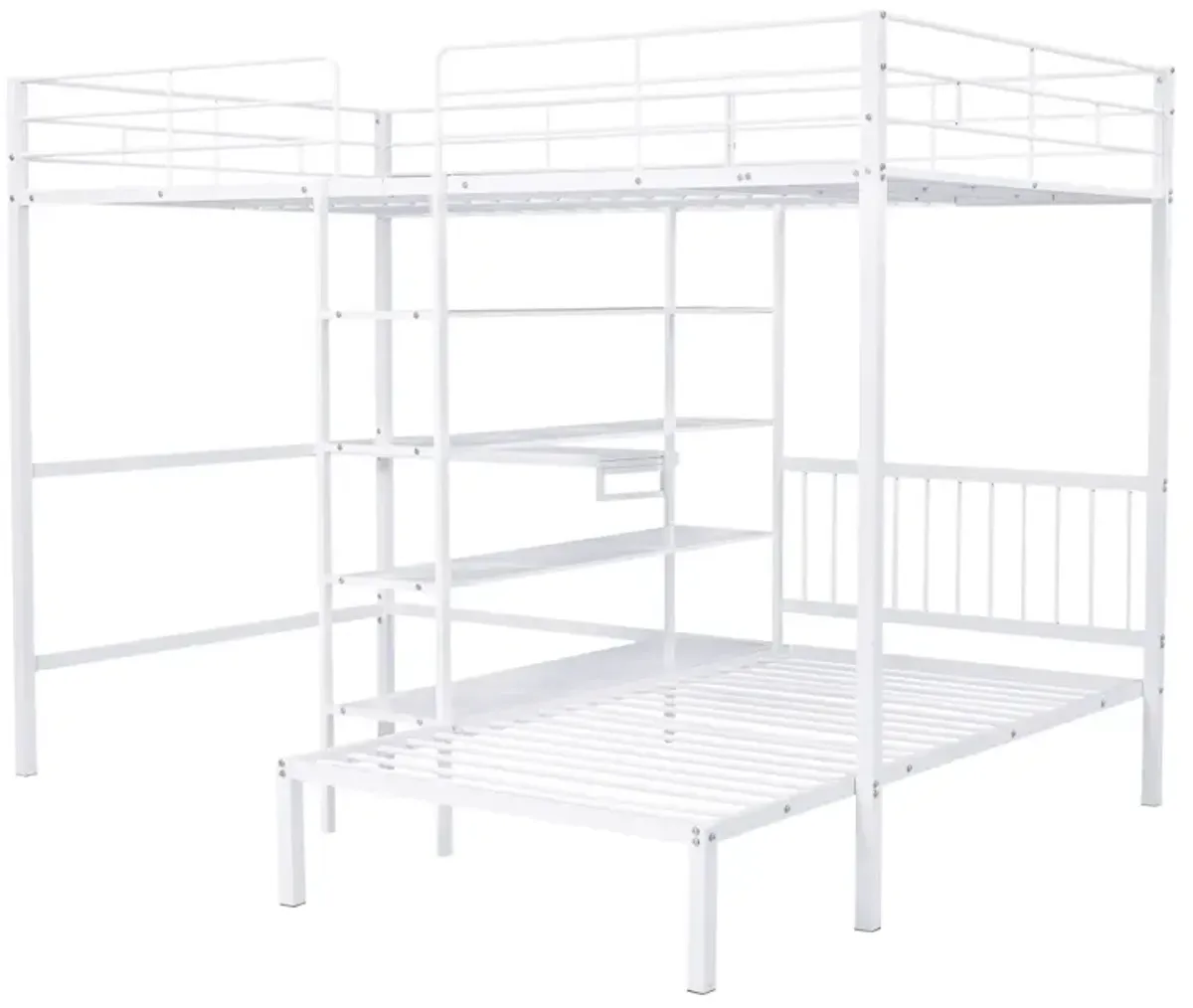 Full Over Twin Metal Bunk Bed With Built-In Desk, Shelves And Ladder