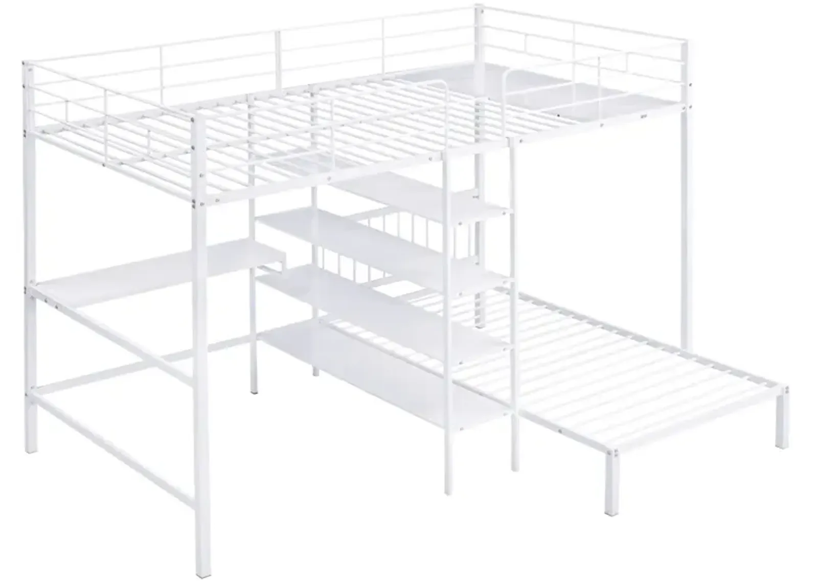 Full Over Twin Metal Bunk Bed With Built-In Desk, Shelves And Ladder