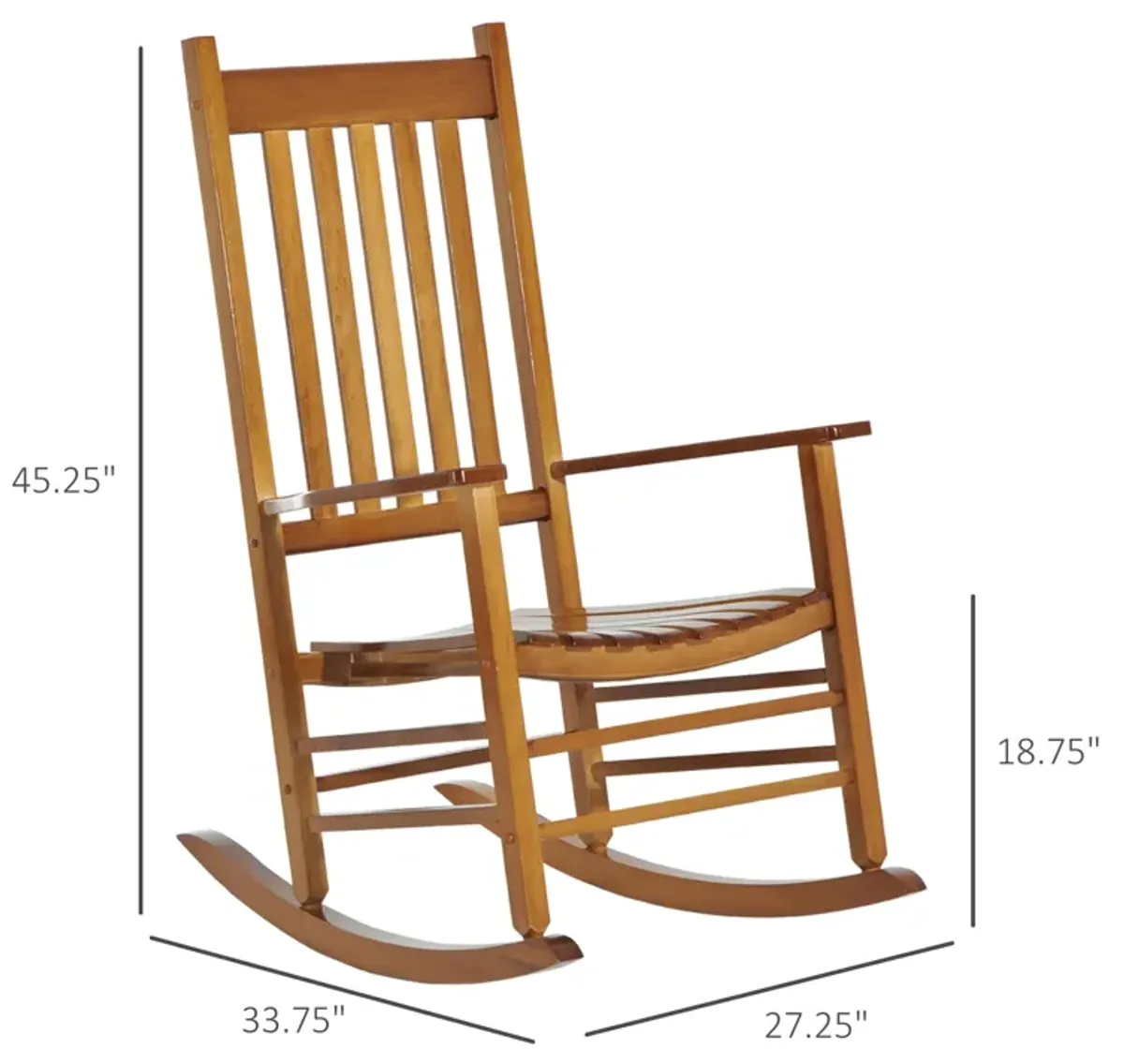 Natural Outdoor Rocker: Wooden Slatted Chair for Porch, 352 lb Capacity