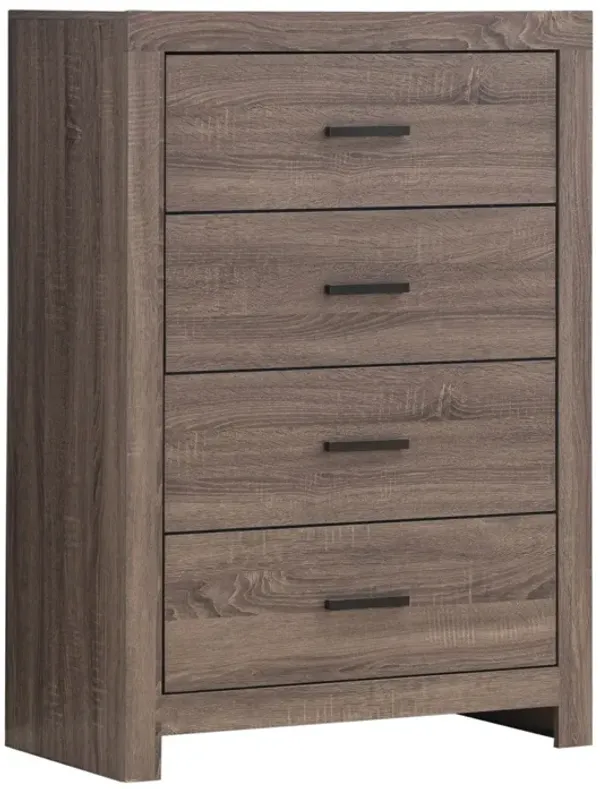 4 Drawer Chest with Metal Bar Pulls, Brown - Benzara