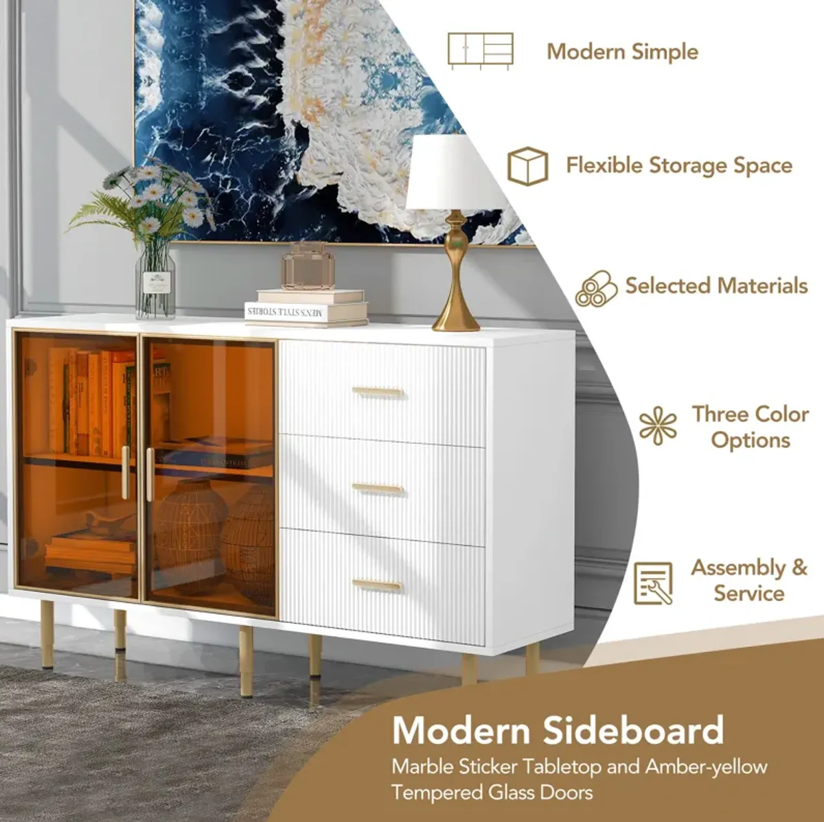 Merax Modern Sideboard MDF Buffet Storage Cabinet