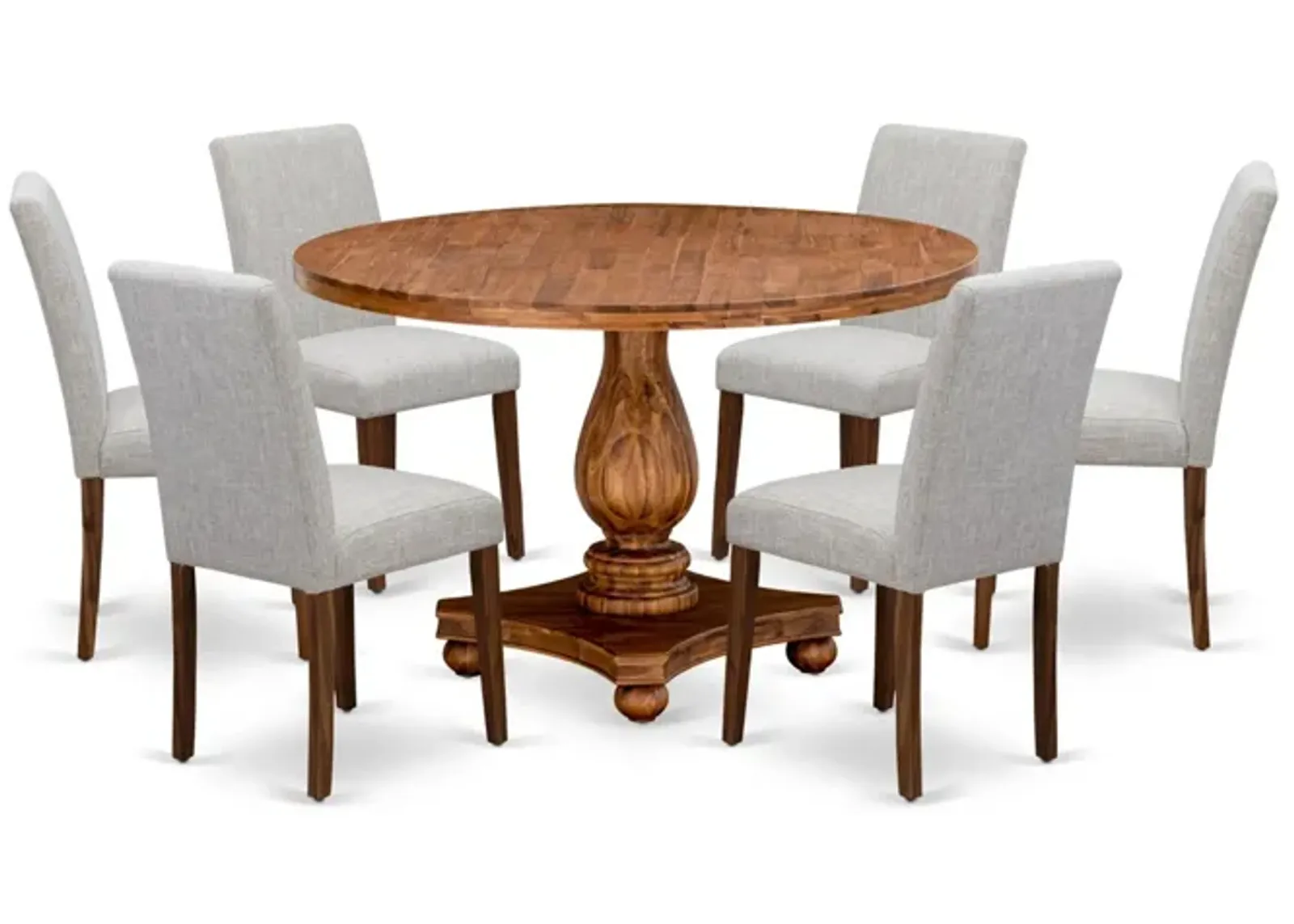 East West Furniture I2AB7-N35 7Pc Dining Room Set - Round Table and 6 Parson Chairs - Antique Walnut Color