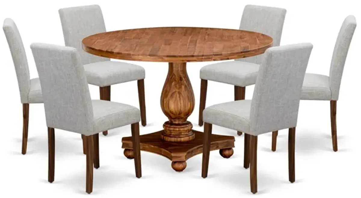 East West Furniture I2AB7-N35 7Pc Dining Room Set - Round Table and 6 Parson Chairs - Antique Walnut Color