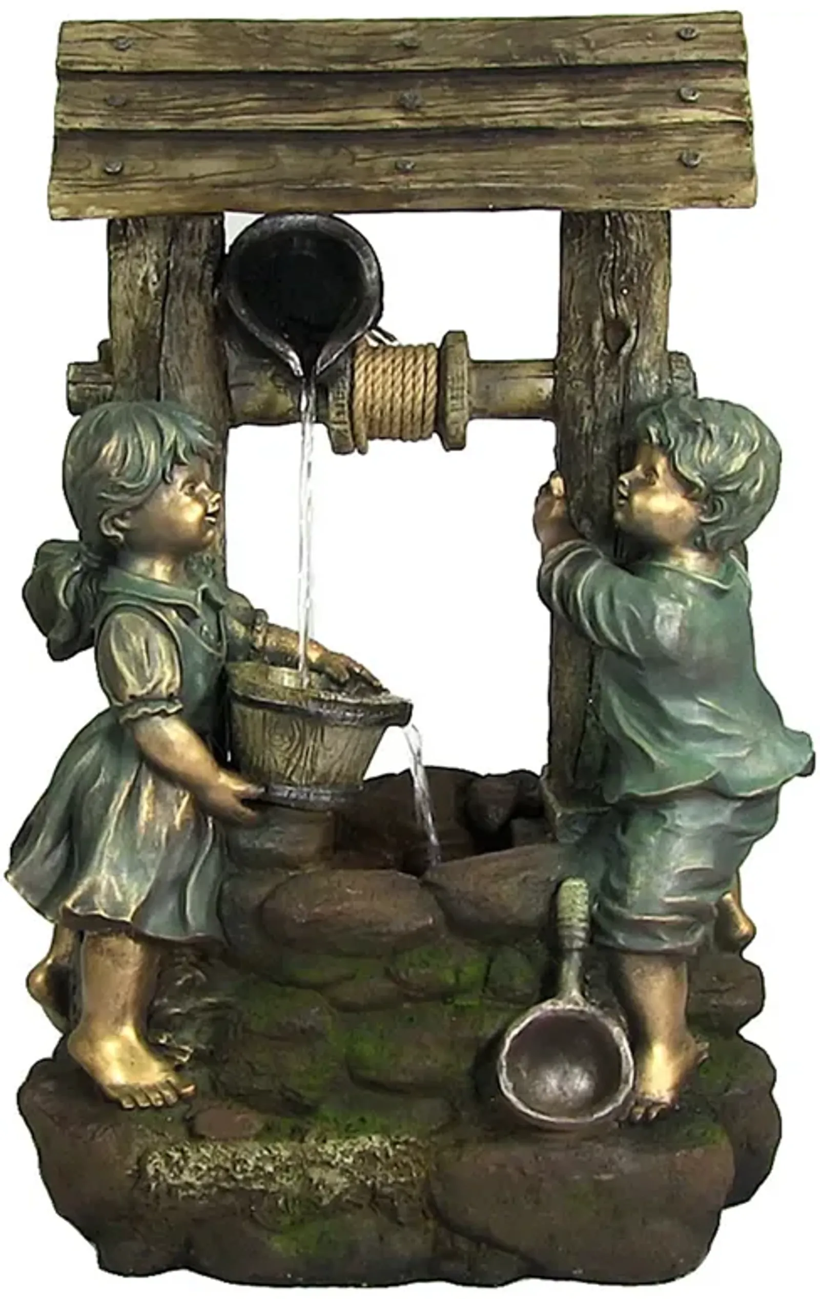 Sunnydaze Children at the Well Water Fountain with LED Lights - 39 in