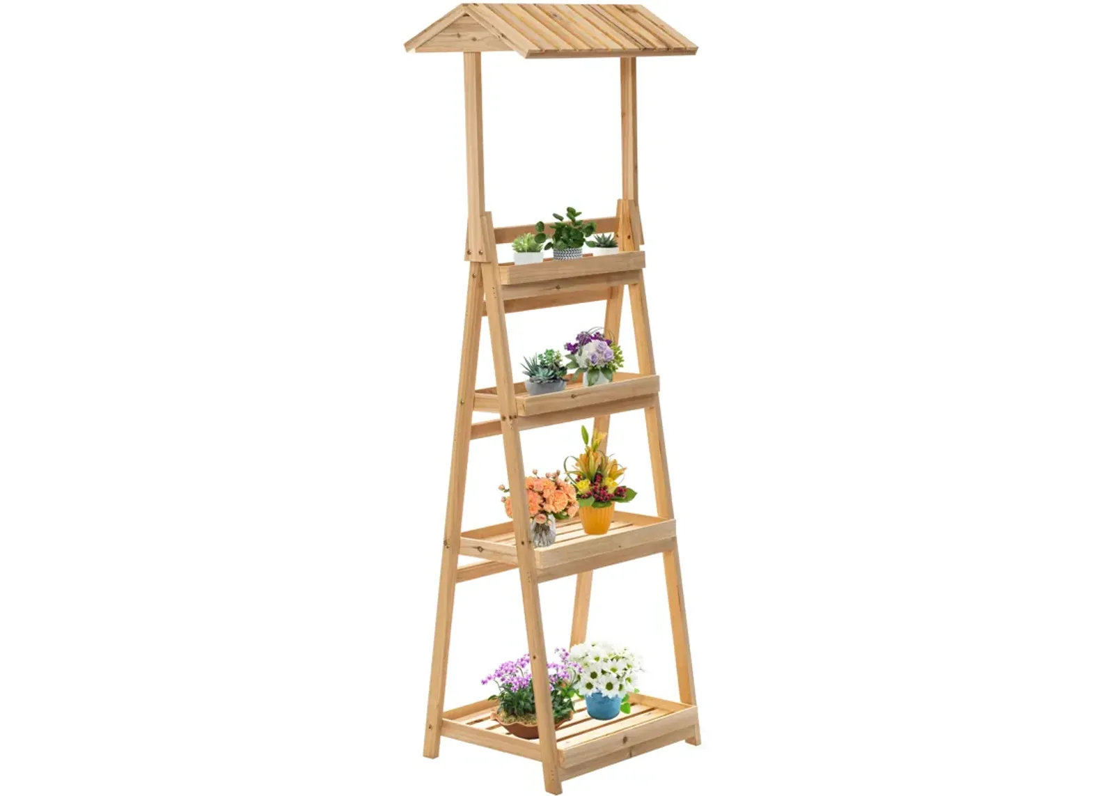 Multi-Functional Wooden Shelf Plant Stand, Storage Rack and Bookcase for Indoor and Covered Outdoor Spaces - Enhances Patios, Porches, Living Rooms, Balconies, Corners, Gardens, and Home Offices