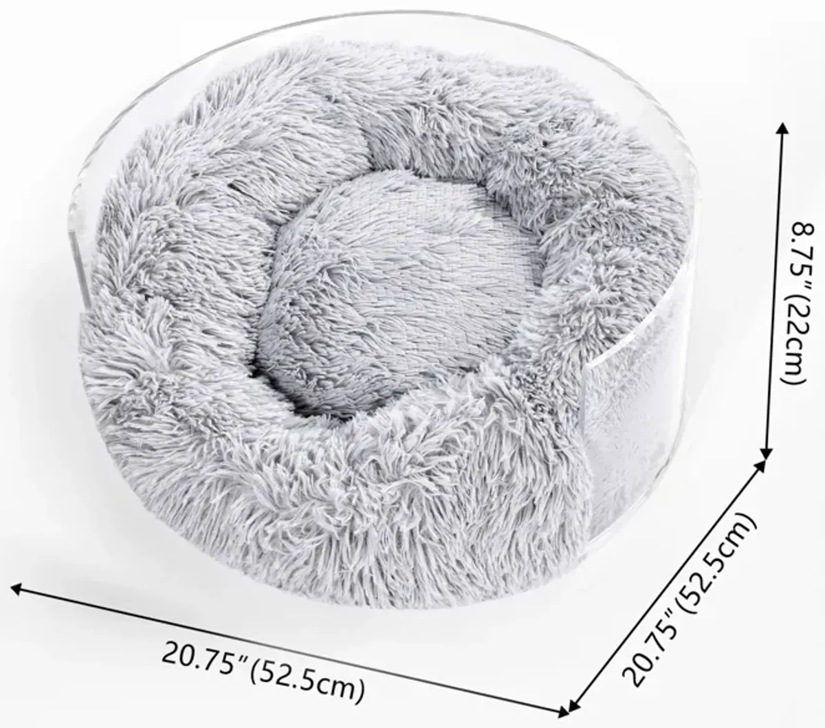 Bette Small/Medium Modern Lucite Calming Fluffy Donut Pet Bed with Washable Cover