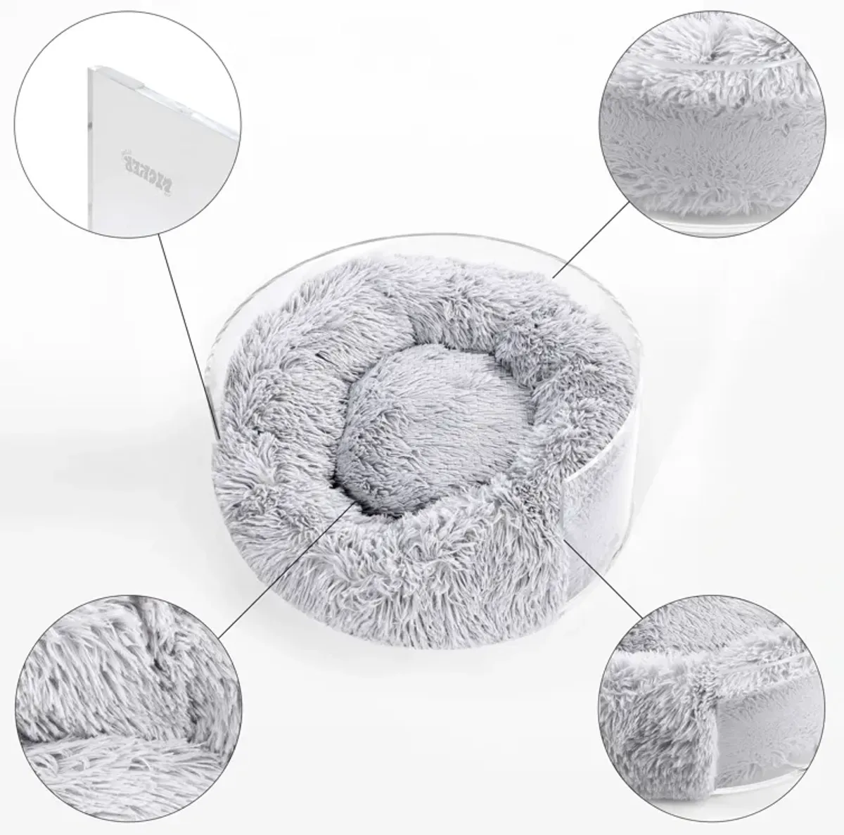 Bette Small/Medium Modern Lucite Calming Fluffy Donut Pet Bed with Washable Cover