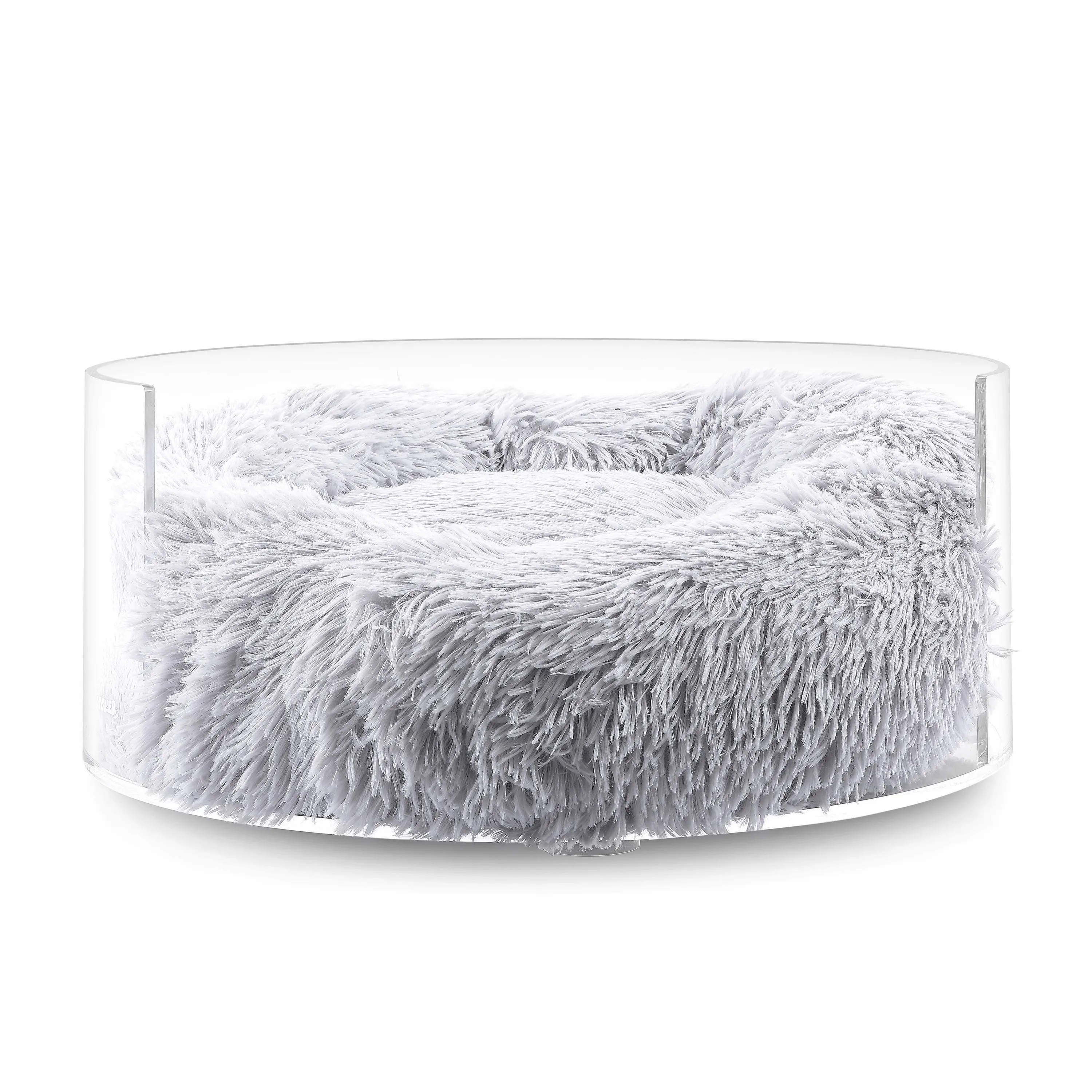 Bette Small/Medium Modern Lucite Calming Fluffy Donut Pet Bed with Washable Cover