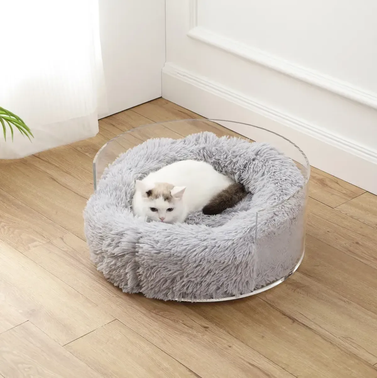 Bette Small/Medium Modern Lucite Calming Fluffy Donut Pet Bed with Washable Cover