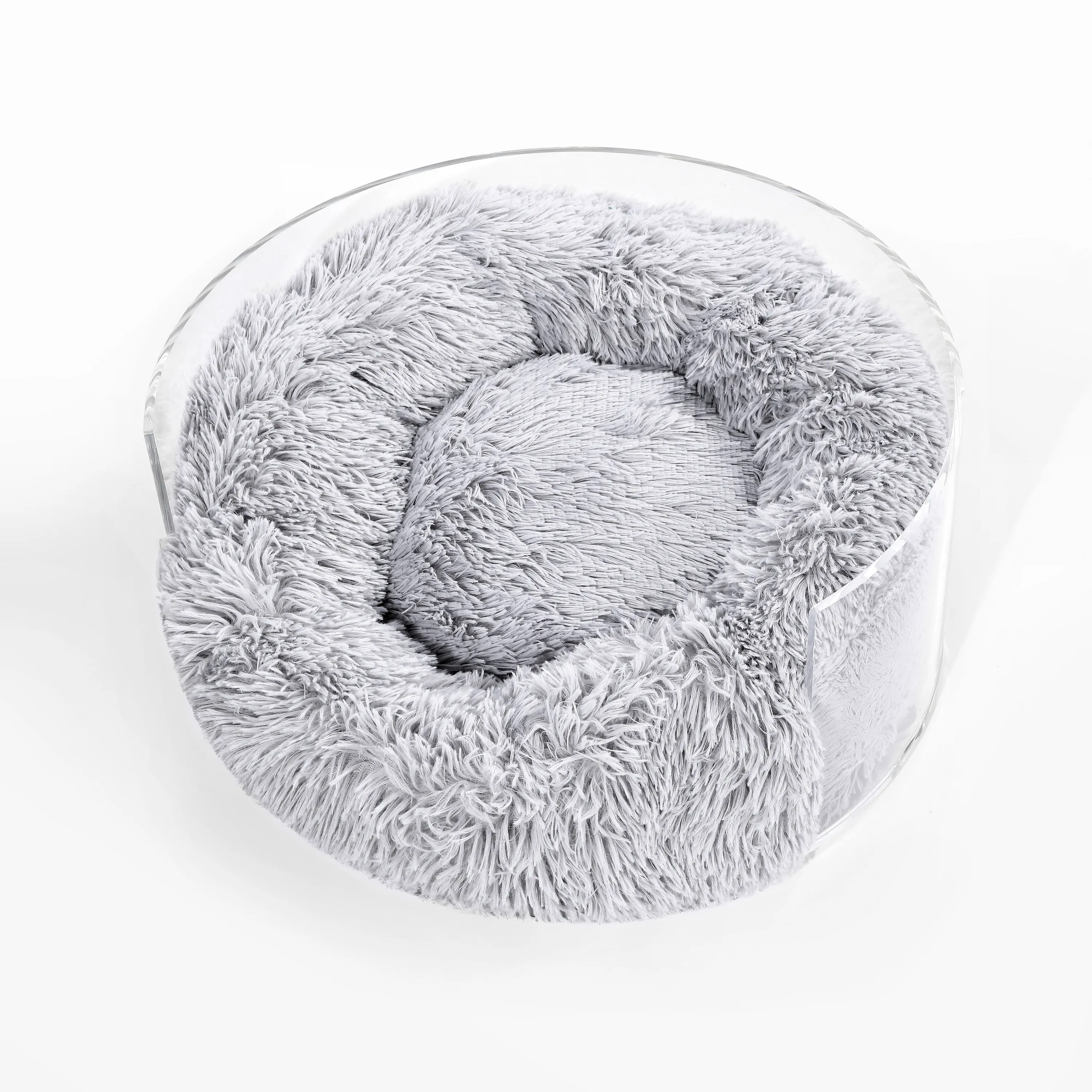 Bette Small/Medium Modern Lucite Calming Fluffy Donut Pet Bed with Washable Cover