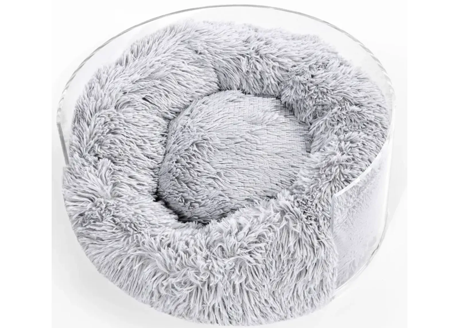 Bette Small/Medium Modern Lucite Calming Fluffy Donut Pet Bed with Washable Cover