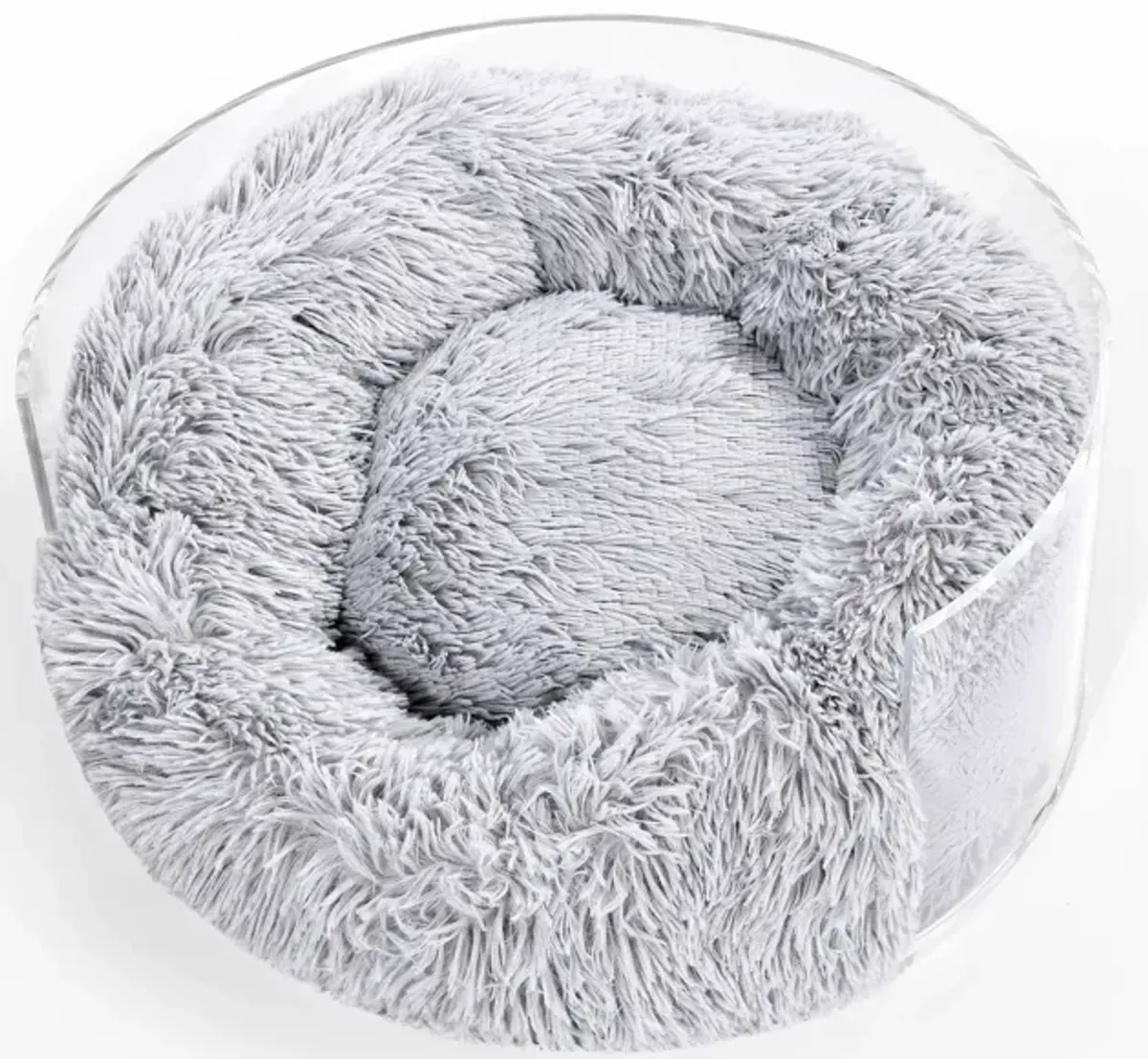 Bette Small/Medium Modern Lucite Calming Fluffy Donut Pet Bed with Washable Cover