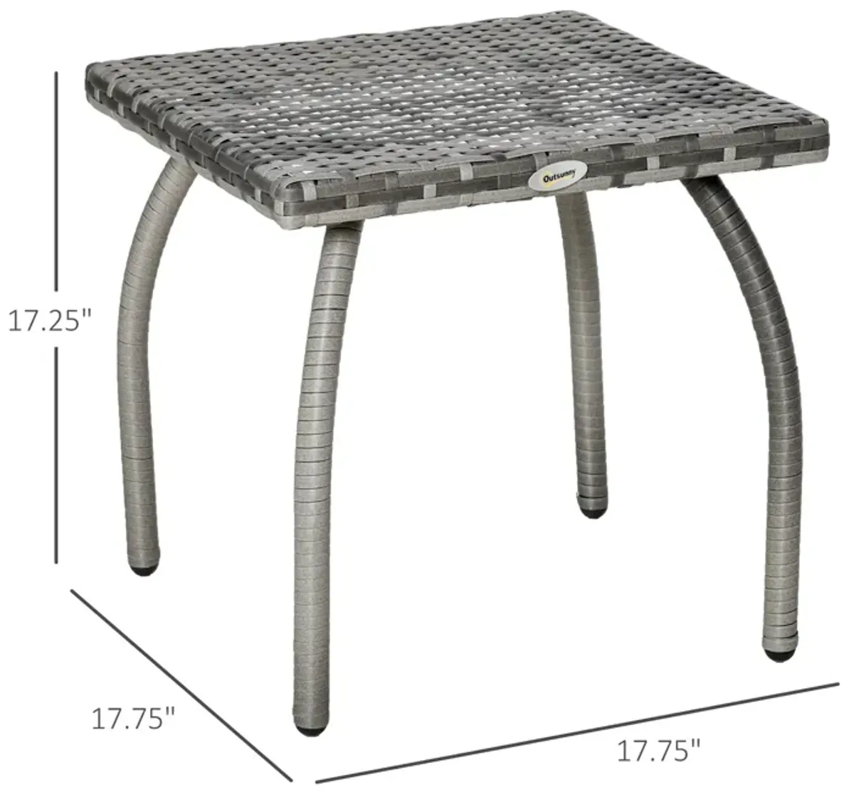 Outdoor PE Wicker Side Table, Small Square Rattan End Table, All-Weather Material Coffee Table for Garden, Balcony, Backyard, Gray