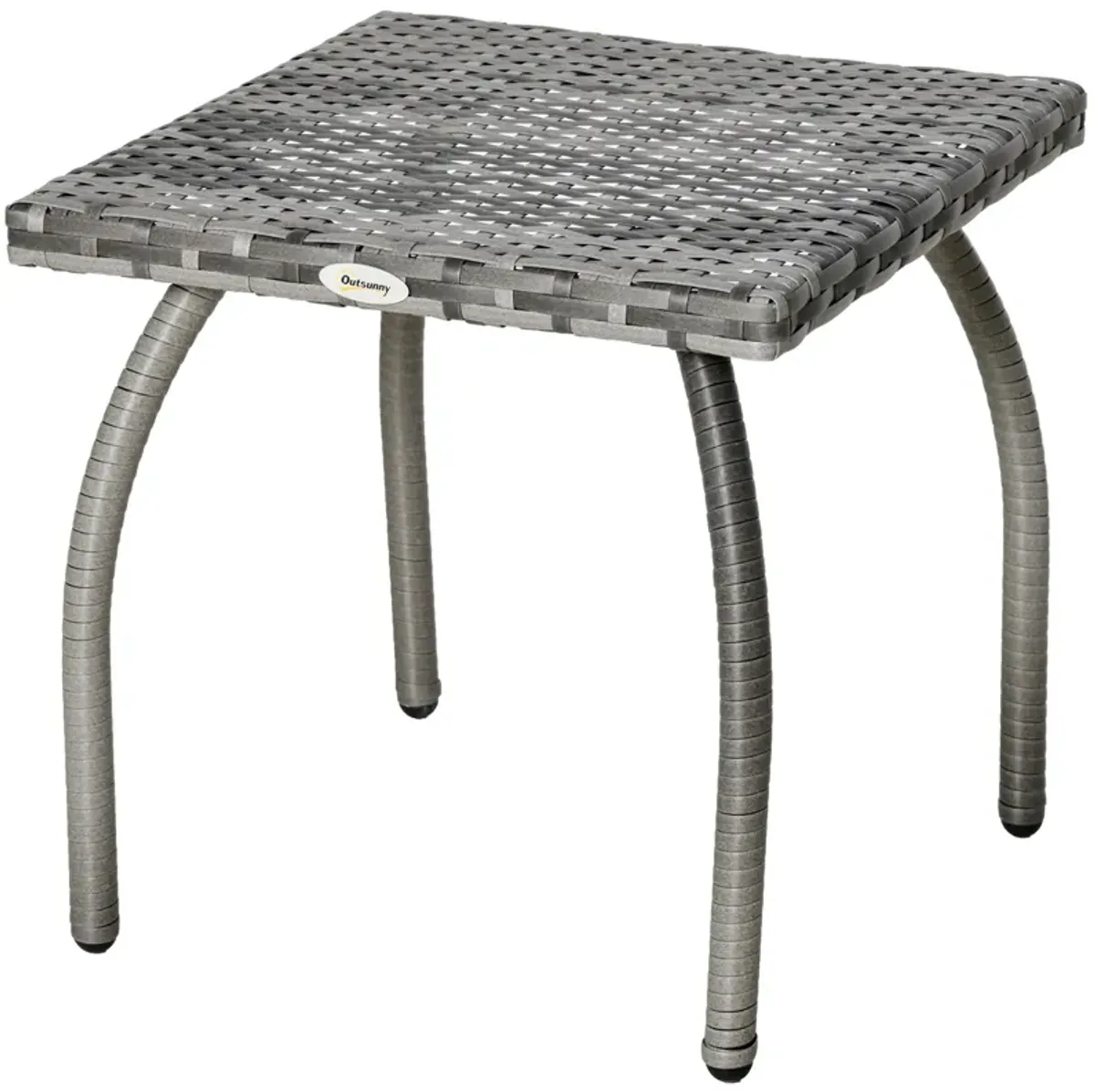 Outdoor PE Wicker Side Table, Small Square Rattan End Table, All-Weather Material Coffee Table for Garden, Balcony, Backyard, Gray