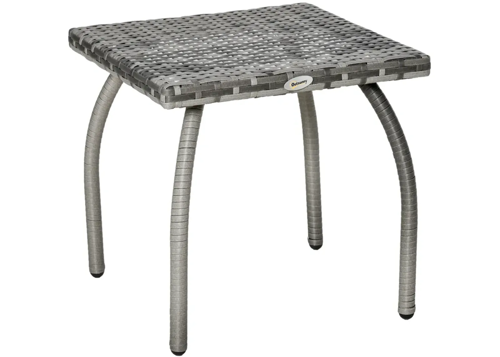 Outdoor PE Wicker Side Table, Small Square Rattan End Table, All-Weather Material Coffee Table for Garden, Balcony, Backyard, Gray